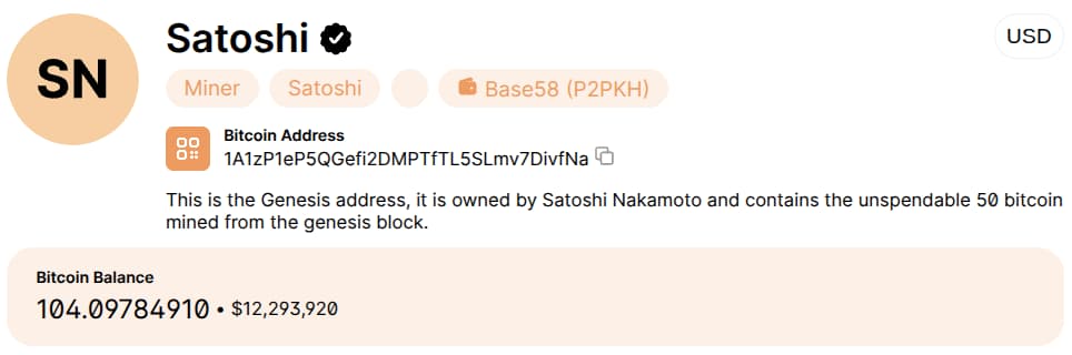 Satoshi Nakamoto Adres