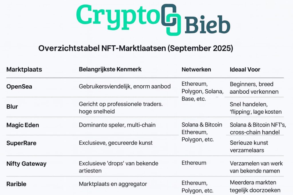 Overzicht NFT marketplaces